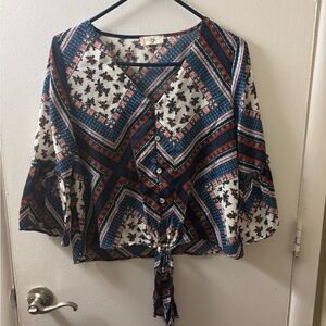Altar'd State Geometric Floral Button-Down Blouse